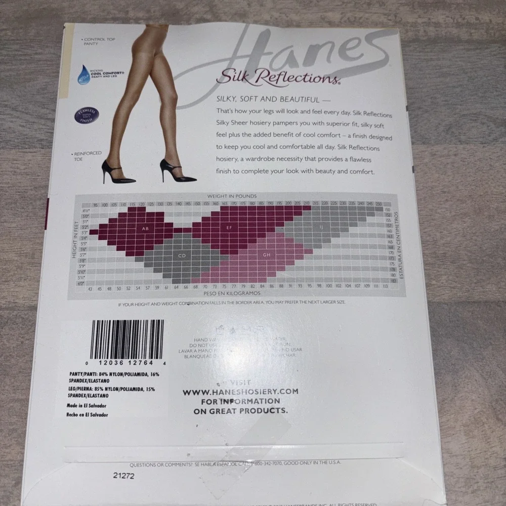 Pantyhose Reinforced Hanes Sheer Silk Reflections Control Top Sz CD Barely There